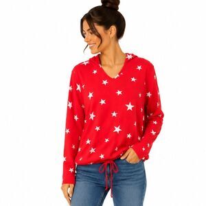 Quacker Factory Americana French Terry Knit Star Bright Hoodie RED Sz M